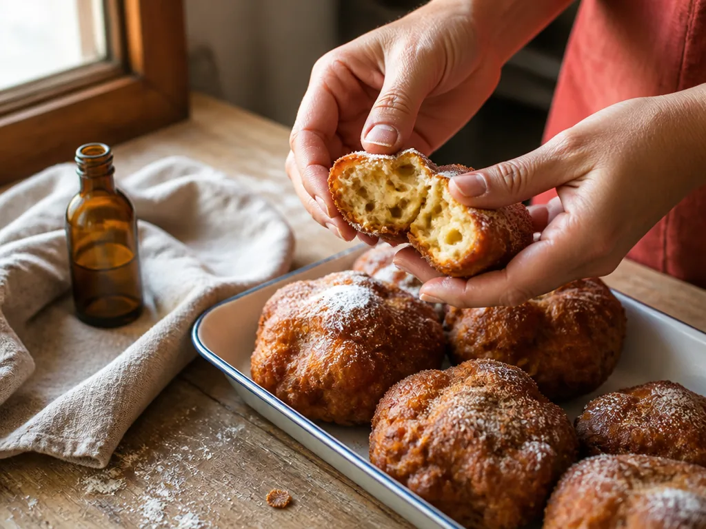 Bugnes moelleuses saupoudrées de sucre et parfumées à la fleur d’oranger