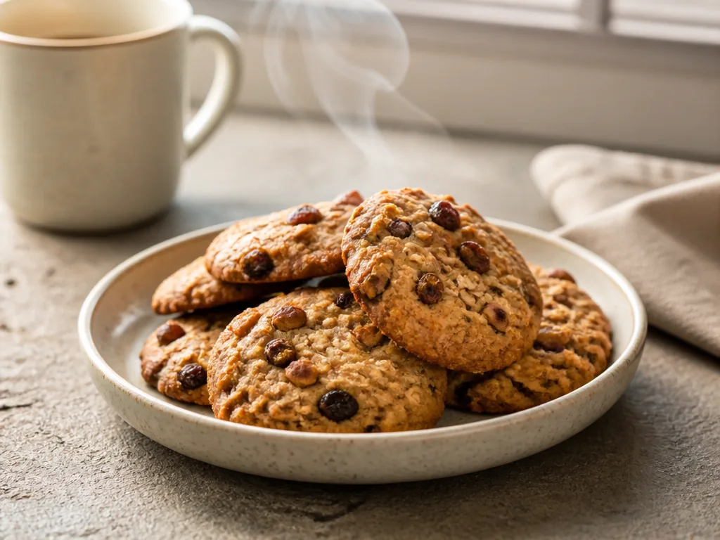 Cookies de Noël au muesli et aux épices sur une assiette festive