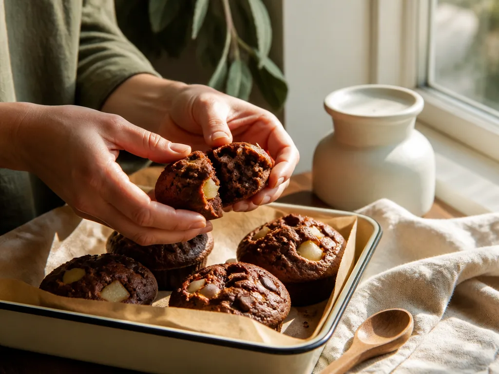 Muffins au chocolat et à la poire, moelleux et bien gonflés